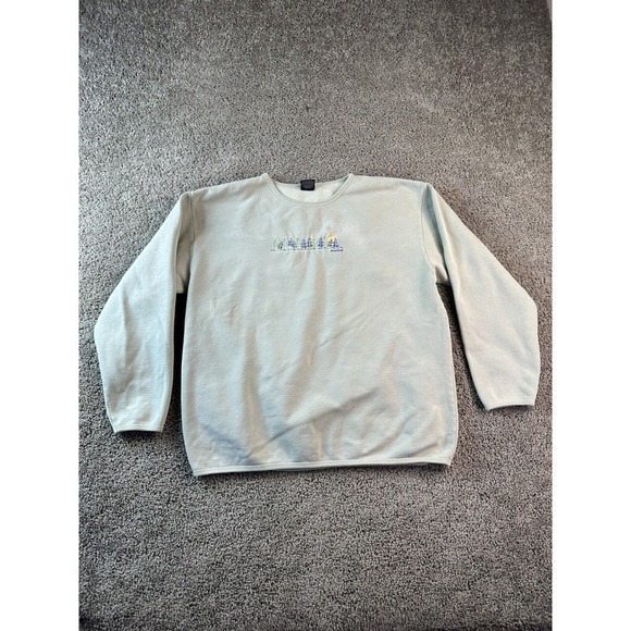 VINTAGE Maine Sweatshirt Womens Large Green Blue Tree Line Pullover Ladies FLAW - Picture 2 of 11